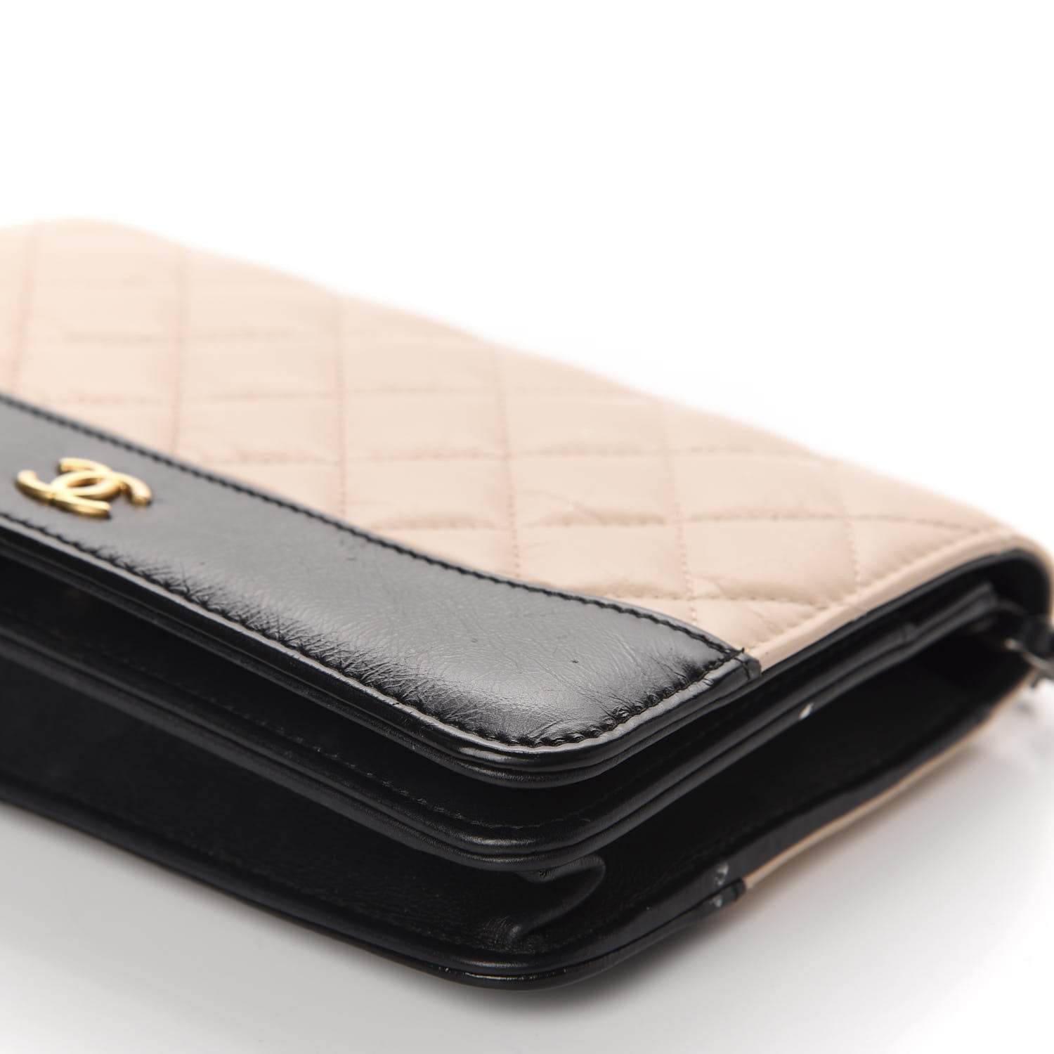 Chanel Aged Calfskin Quilted Gabrielle Wallet On Chain WOC Beige Black 7 of 14