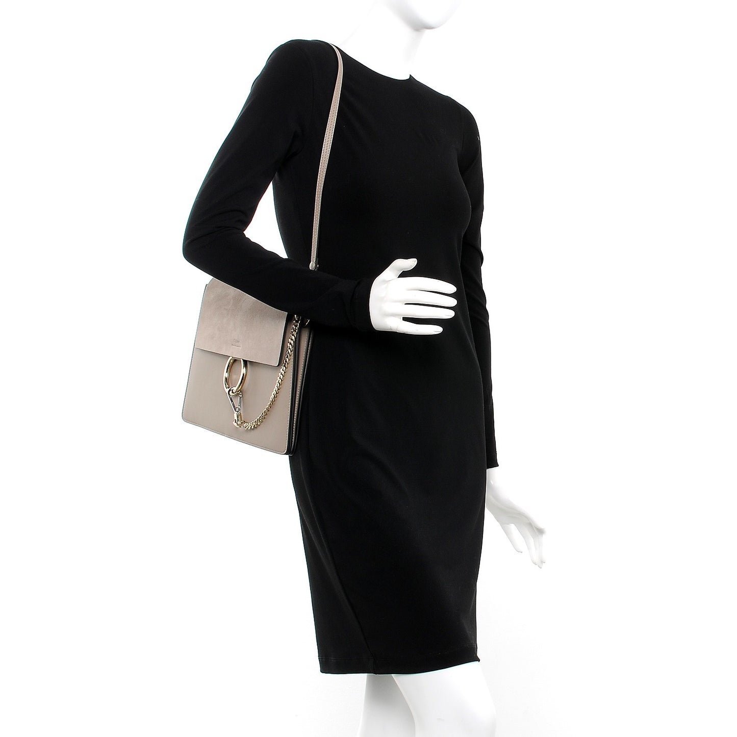 Calfskin Suede Medium Faye Shoulder Bag Motty Grey