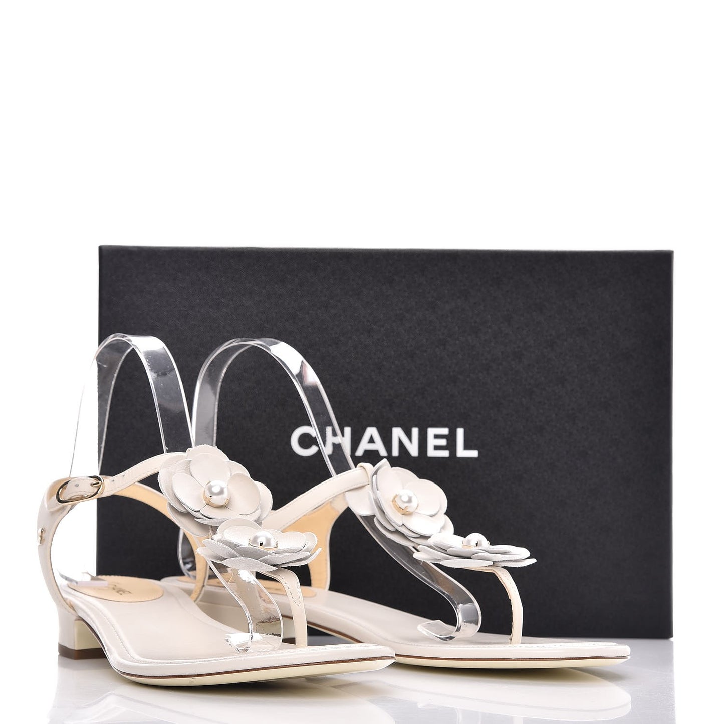 Calfskin Camellia Thong Sandals 40 White