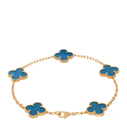 Van Cleef & Arpels 18K Yellow Gold Blue Agate 5 Motifs Vintage Alhambra Bracelet 2 of 4