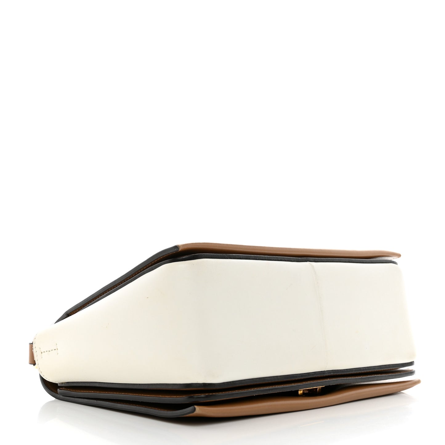 Shiny Smooth Calfskin Medium Frame Shoulder Bag Tan Optic White