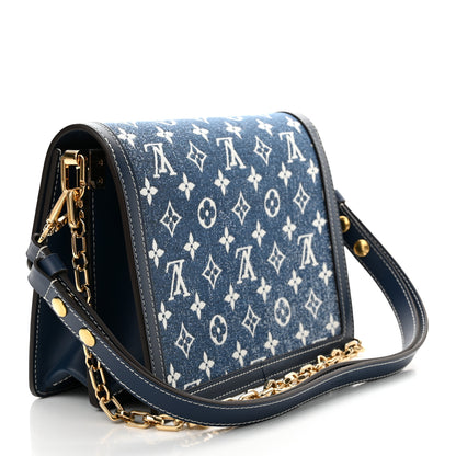 Louis Vuitton Denim Monogram Jacquard Dauphine MM Bleu 3 of 10