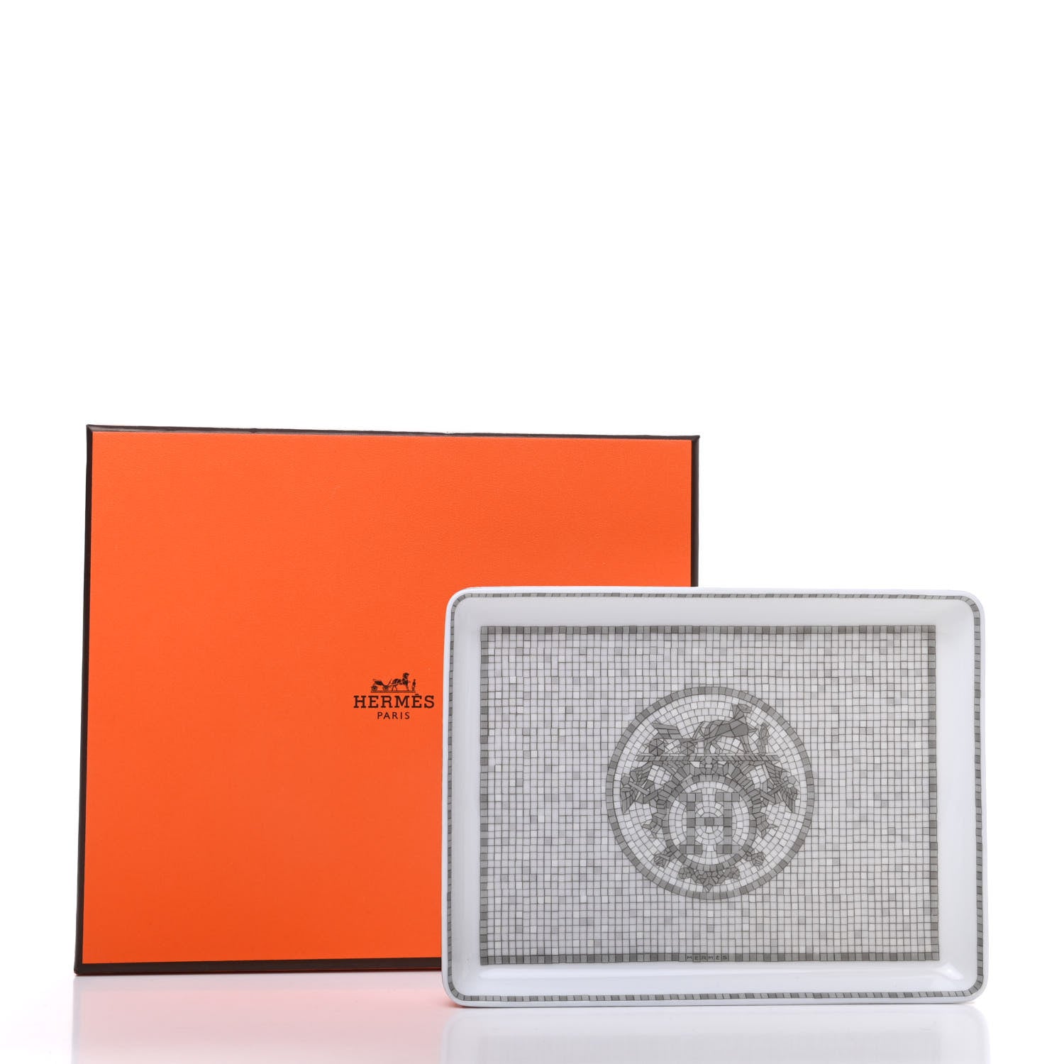 Hermes Porcelain Mosaique Au 24 Sushi Plate Platine 6 of 6