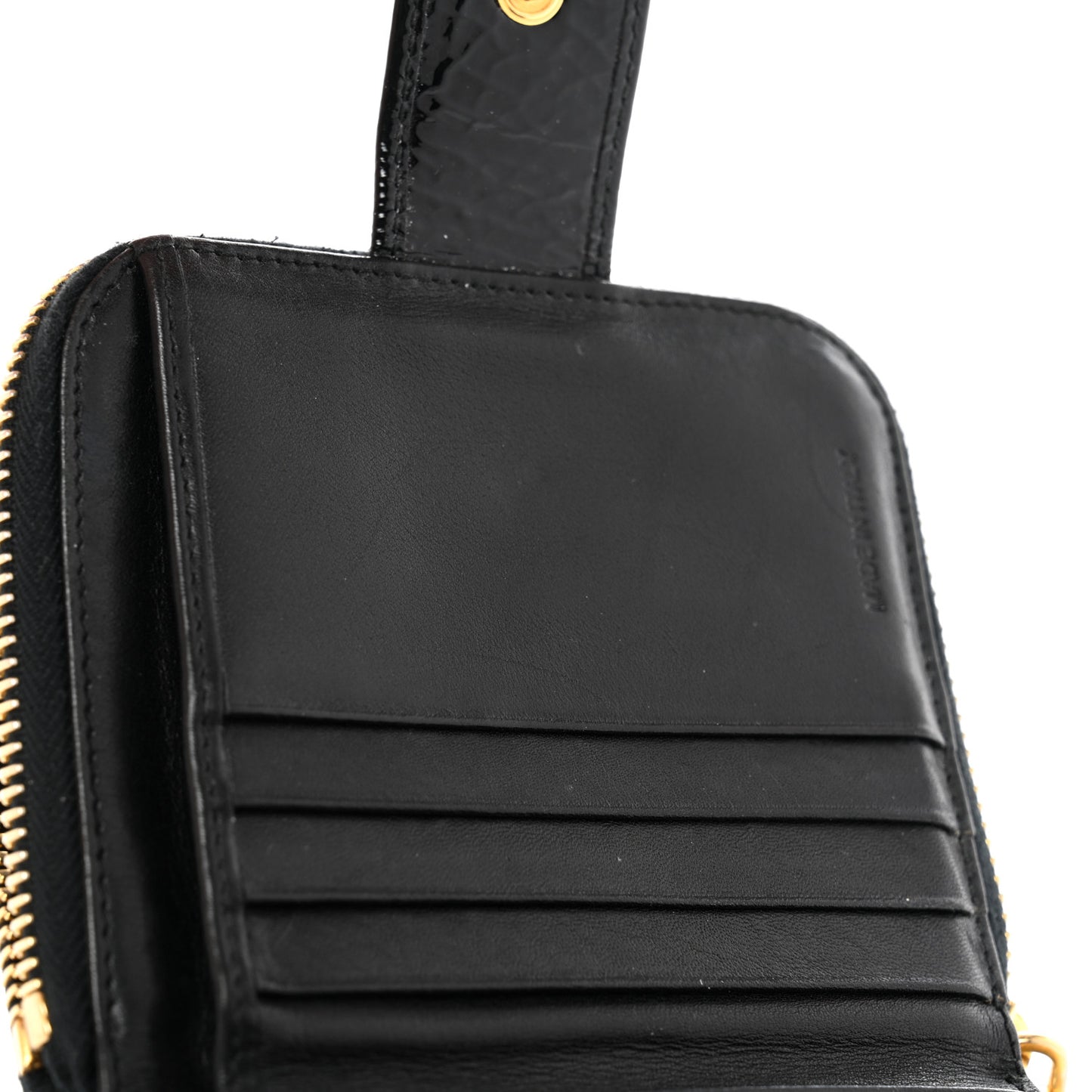 Tessuto Nylon Patent Compact Zip Around Wallet Black