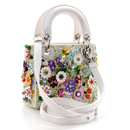 Christian Dior Satin Beaded Floral Embroidered Mini Lady Dior White Multicolor 3 of 10