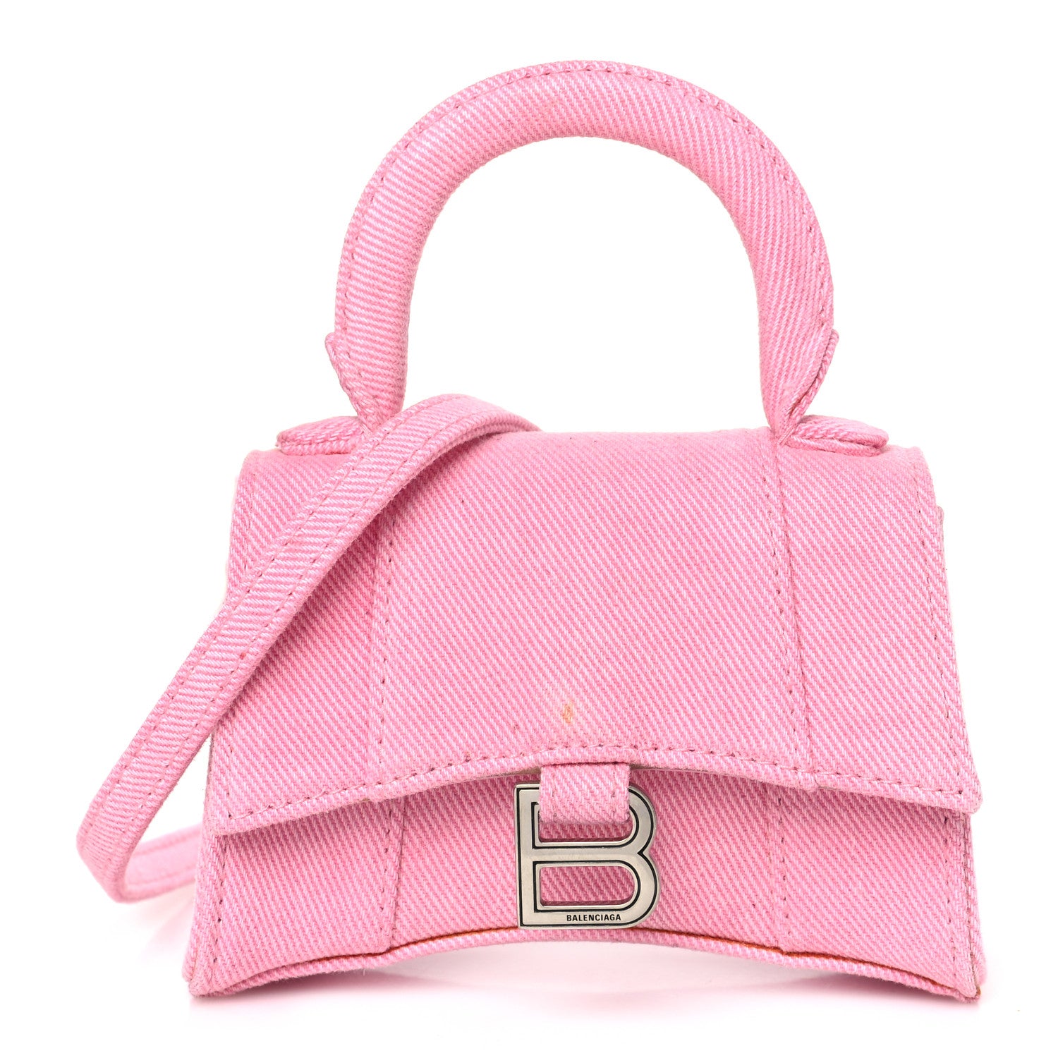 Balenciaga Washed Denim Hourglass Top Handle Bag Mini Denim Pink 1 of 10
