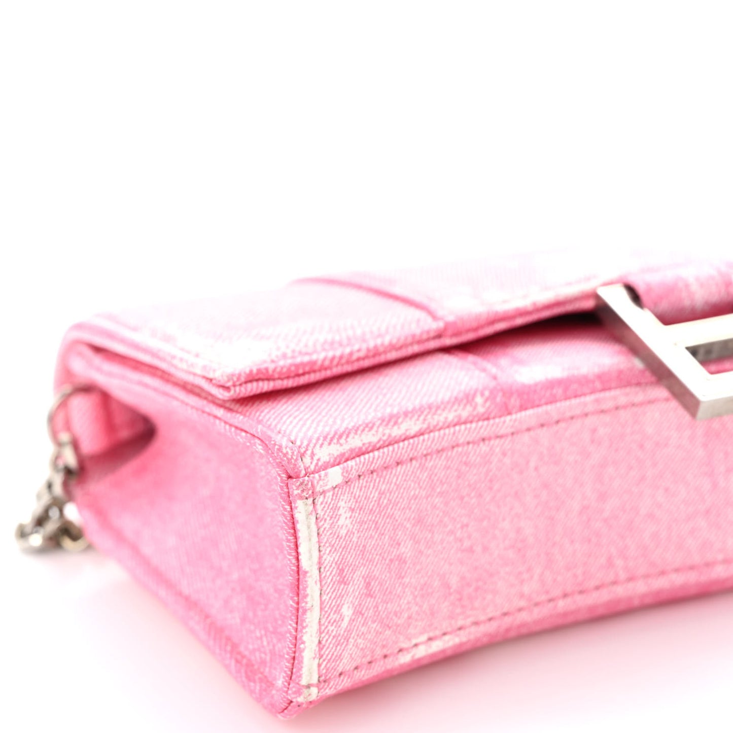 Nappa Denim Printed Hourglass Chain Bag Denim Pink