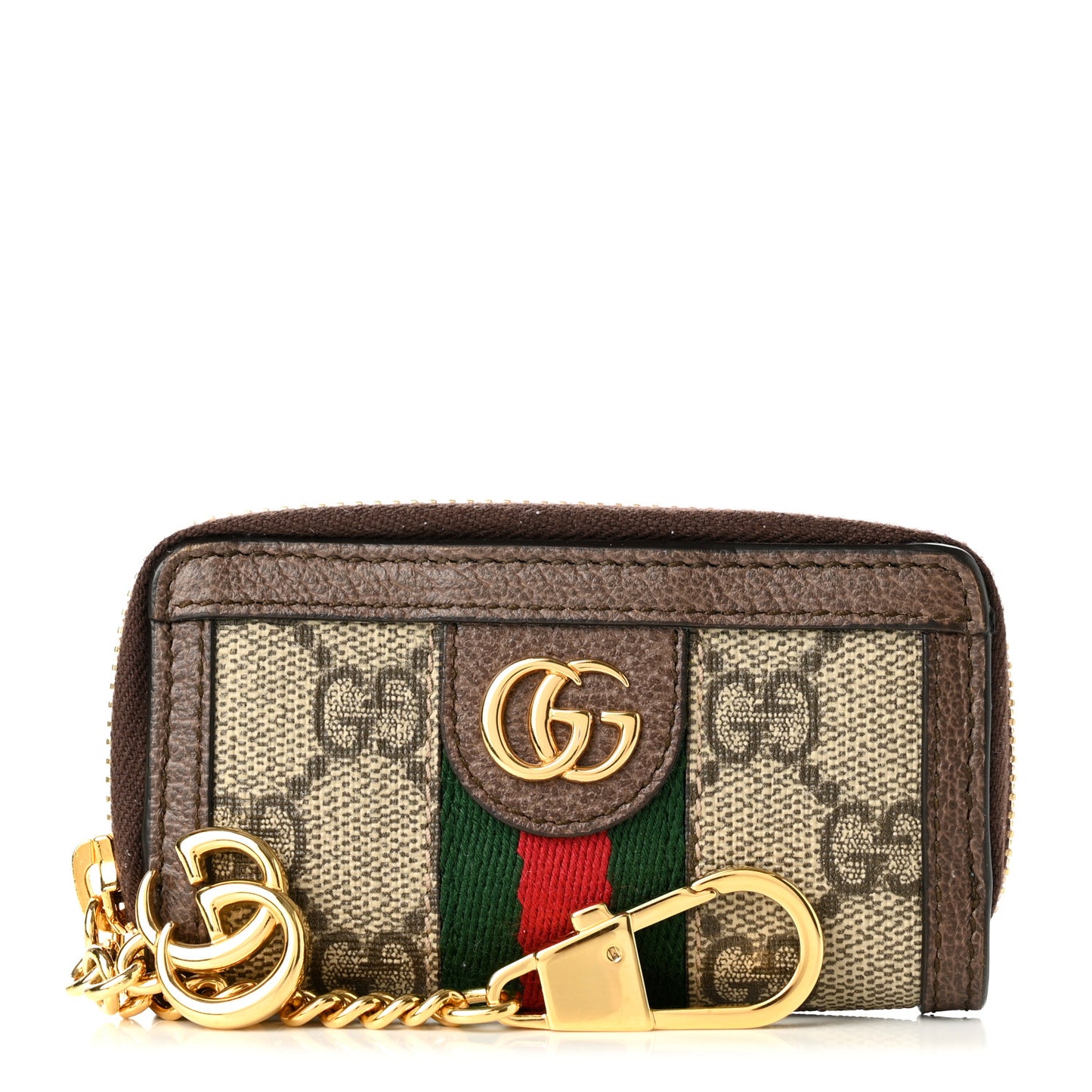 GG Supreme Monogram Web Ophidia Zip Around Key Case Beige New Acero