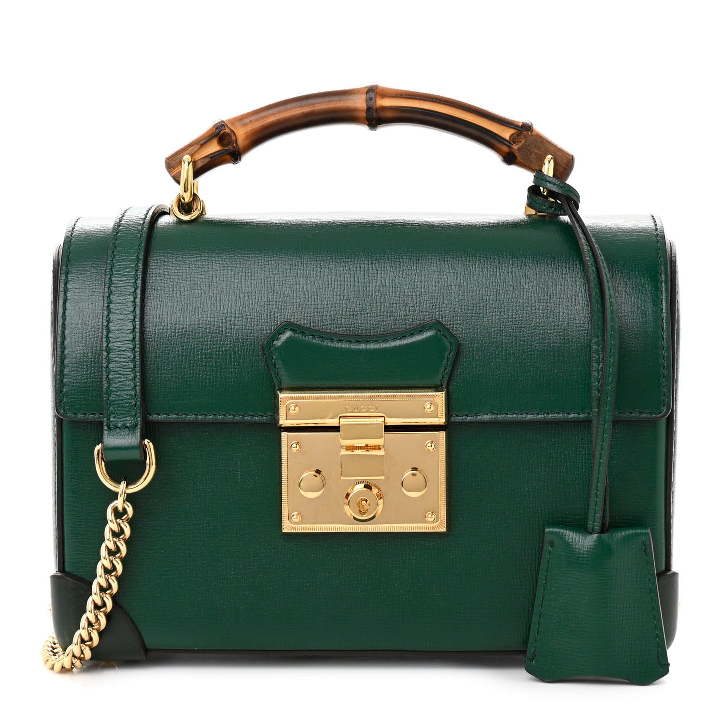 Azalea Calfskin Small Padlock Bamboo Shoulder Bag Vintage Green