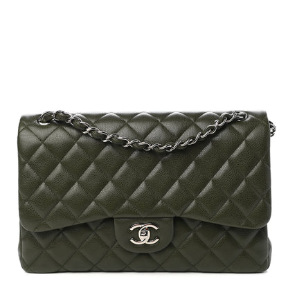 Chanel Caviar Quilted Jumbo Double Flap Dark Green 1 of 10