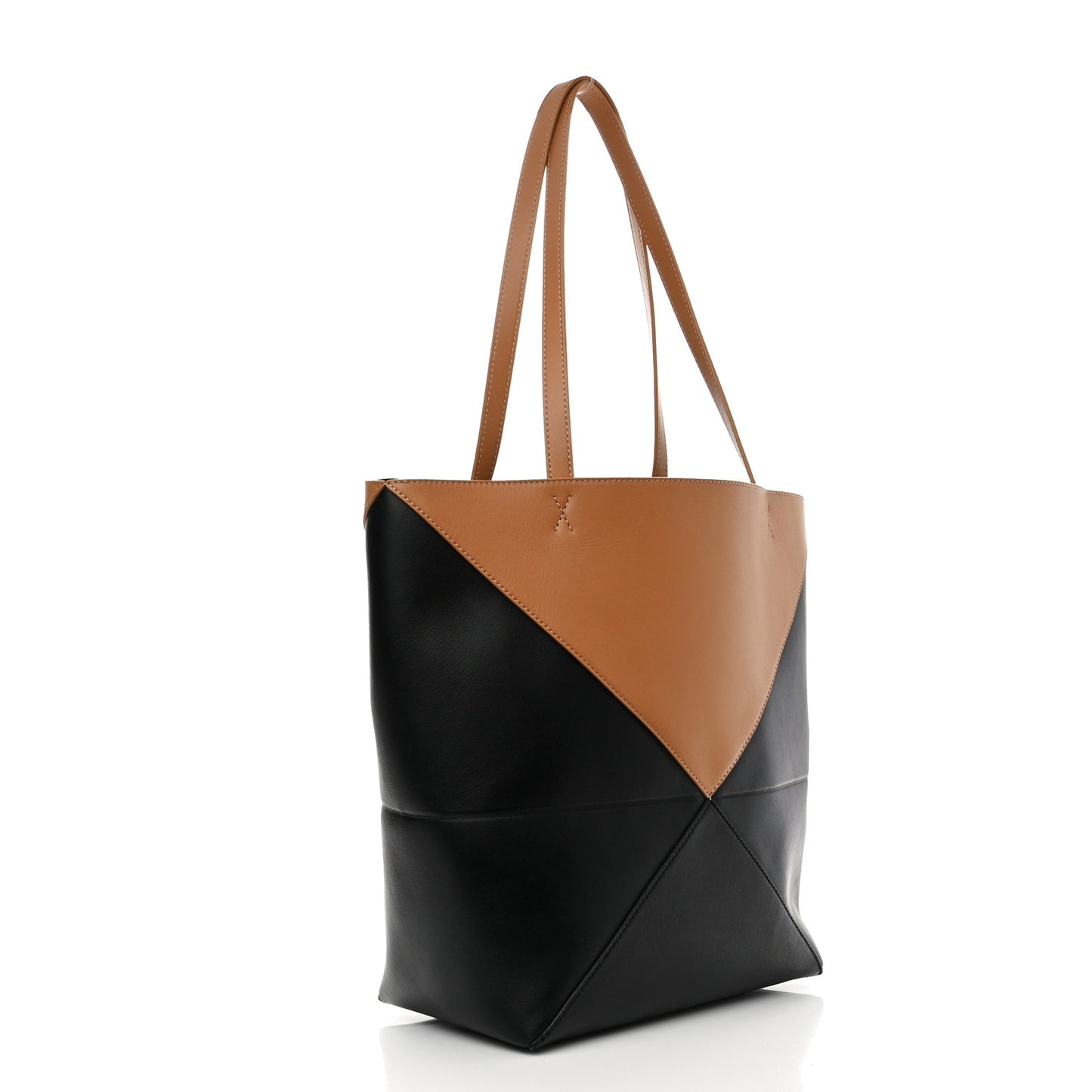 Shiny Calfskin Medium Puzzle Fold Tote Warm Desert Black