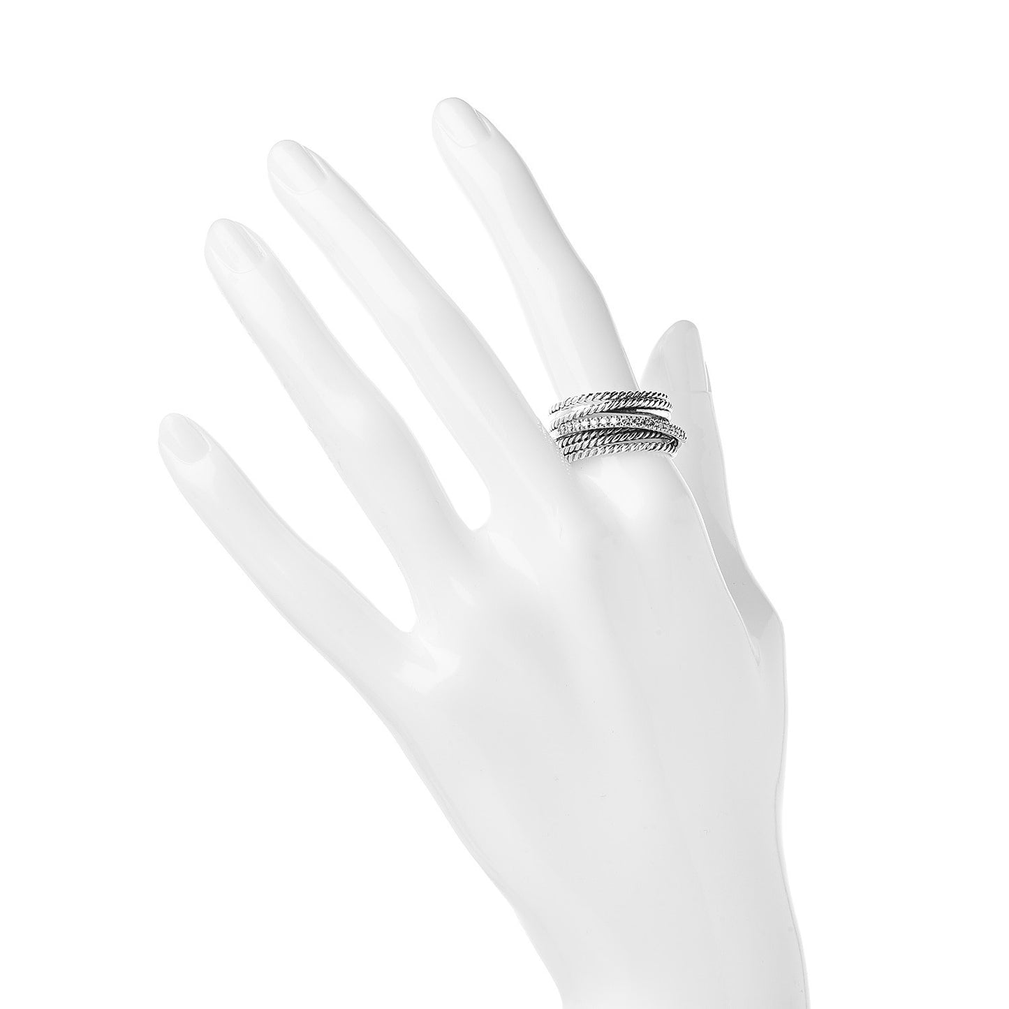 Sterling Silver Diamond 11mm Wide Crossover Cable Ring 54 7