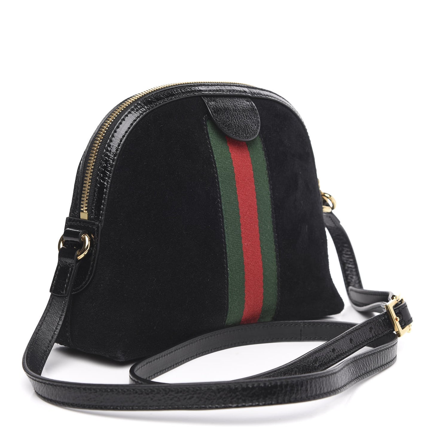 Suede Patent Web GG Small Ophidia Dome Shoulder Bag Black