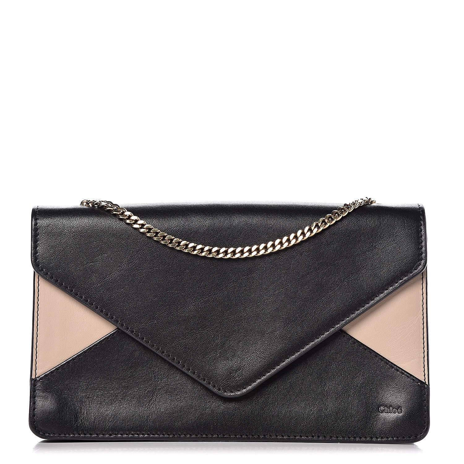 Chloe Calfskin Patchwork Chain Wallet Black Beige 1 of 13