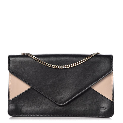 Chloe Calfskin Patchwork Chain Wallet Black Beige 1 of 13