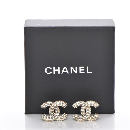Chanel Crystal Pearl CC Earrings Light Gold 5 of 5