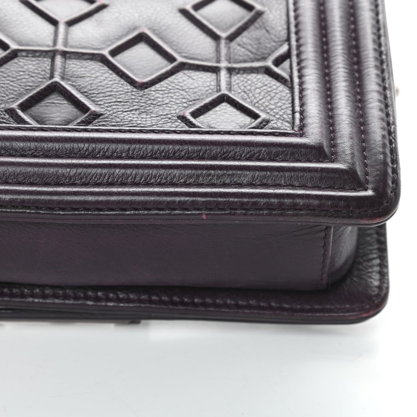 Calfskin Crystal Embossed Small Boy Flap Plum