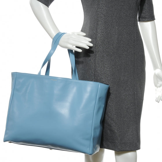Saint Laurent Leather Reversible East West Shopper Tote Sky Blue 2 of 9