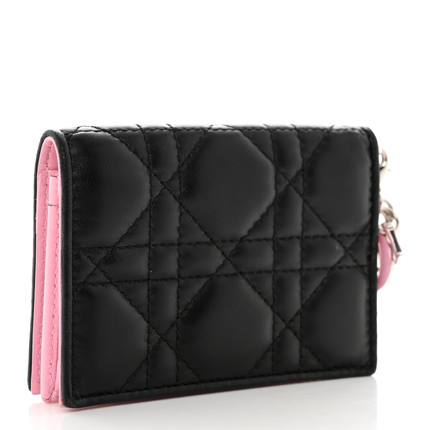 Lambskin Cannage Bi-Color Small Lady Dior Flap Card Holder Black Pink
