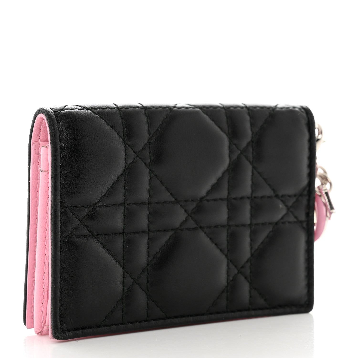 Christian Dior Lambskin Cannage Bi-Color Small Lady Dior Flap Card Holder Black Pink 3 of 8