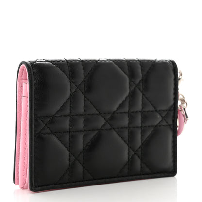 Christian Dior Lambskin Cannage Bi-Color Small Lady Dior Flap Card Holder Black Pink 3 of 8