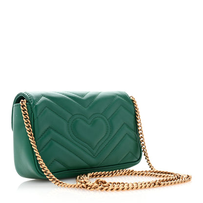 Gucci Calfskin Matelasse Super Mini GG Marmont Shoulder Bag Emerald Green 3 of 11