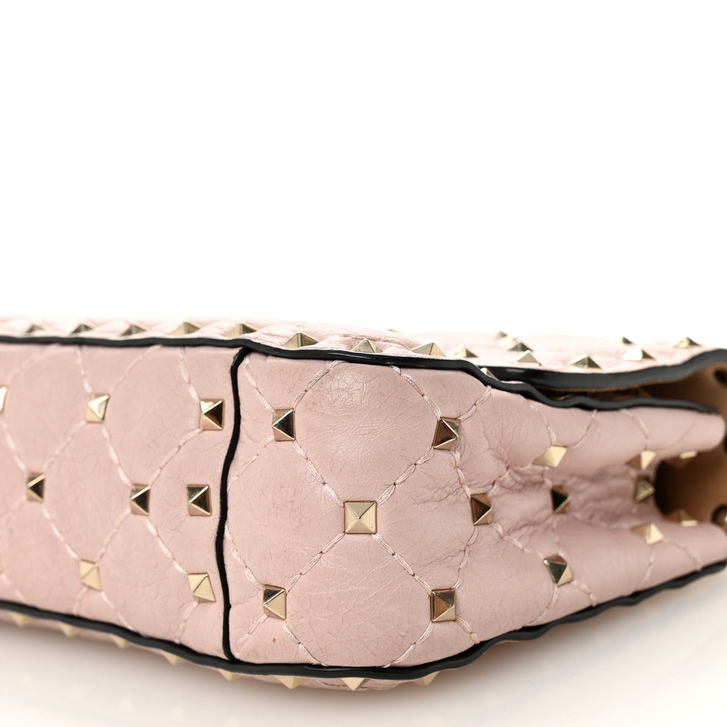 Craquele Nappa Small Rockstud Spike Shoulder Bag Water Rose