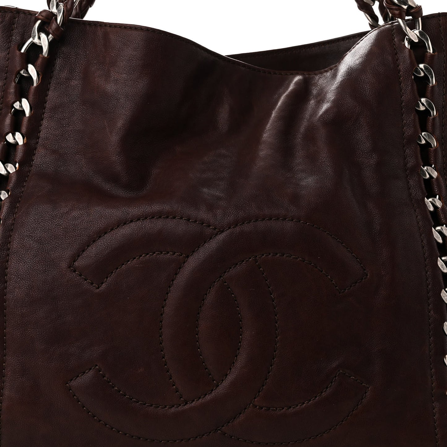 Glazed Calfskin Modern Chain Tote Burgundy