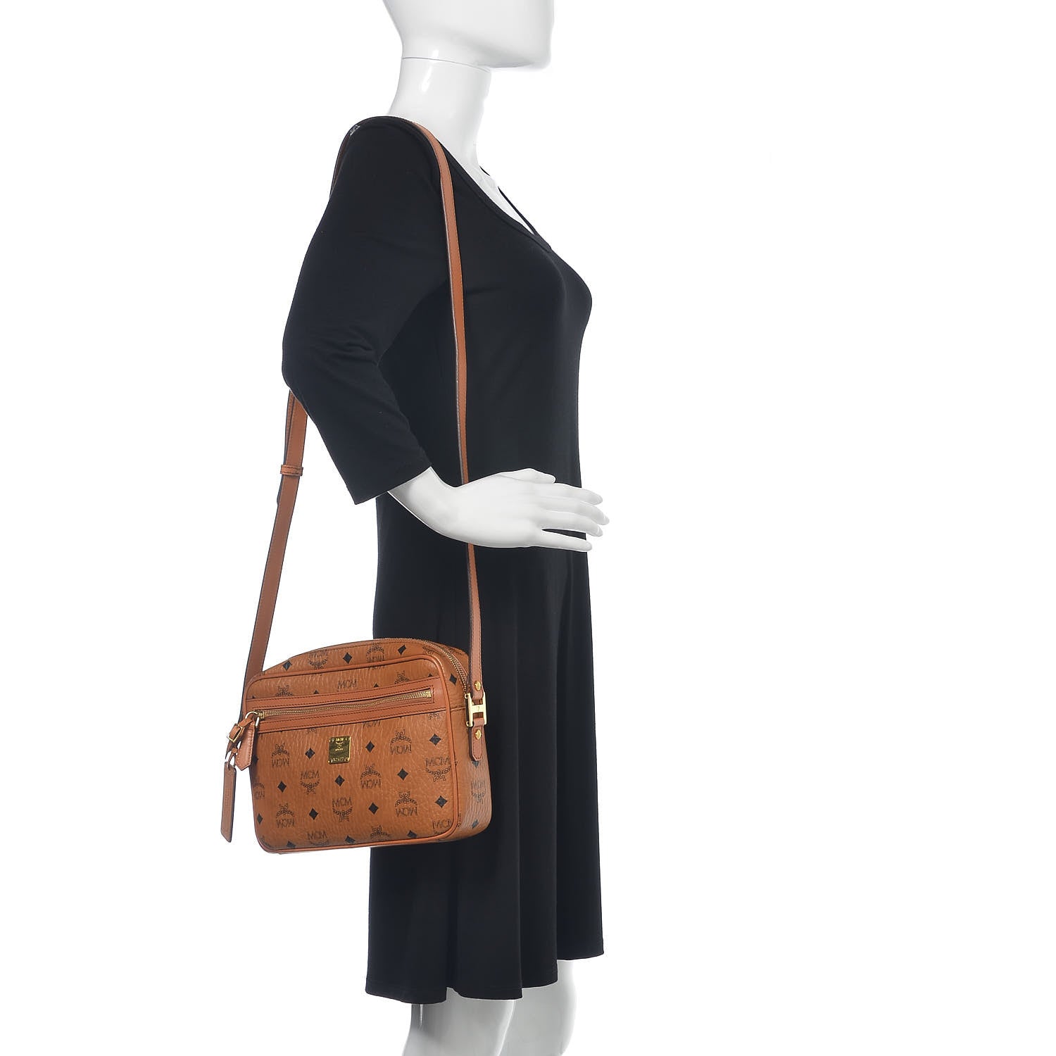 MCM Visetos Medium Heritage Line Camera Crossbody Bag Cognac 2 of 13