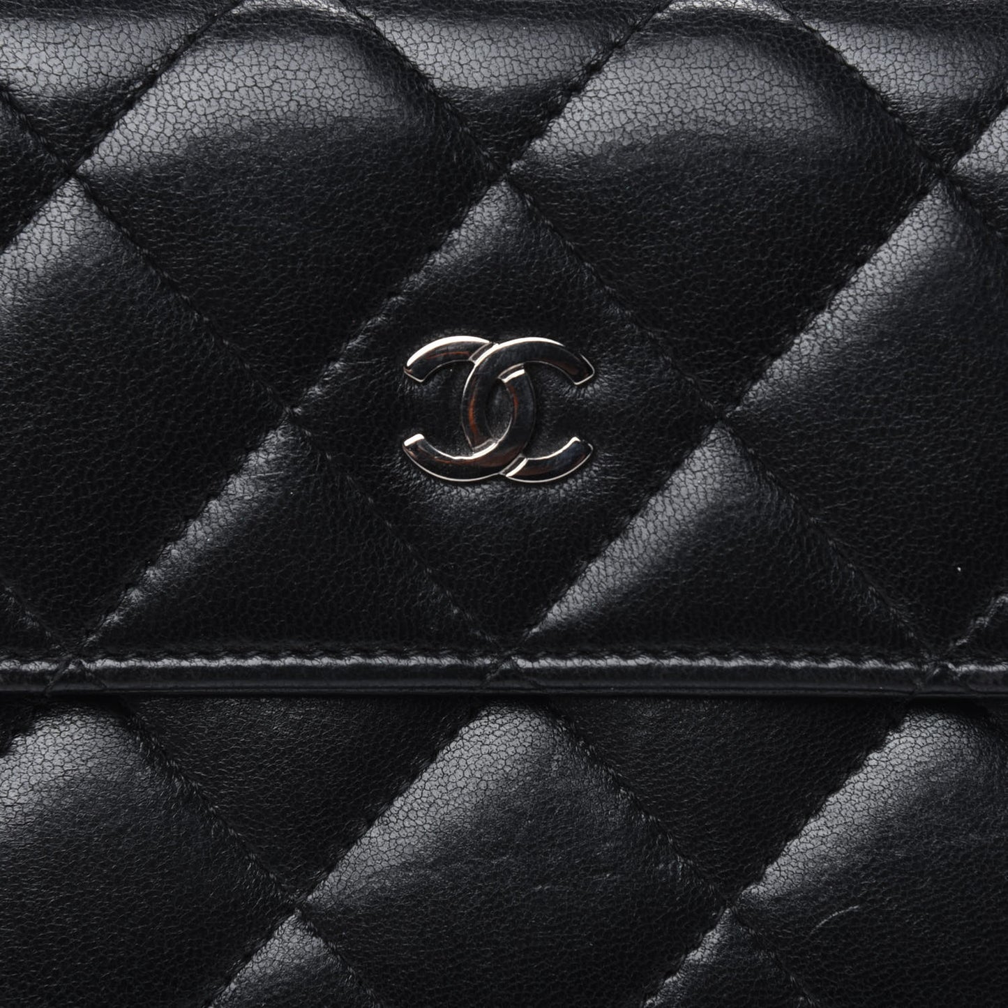 Lambskin Quilted Long Flap Wallet Black