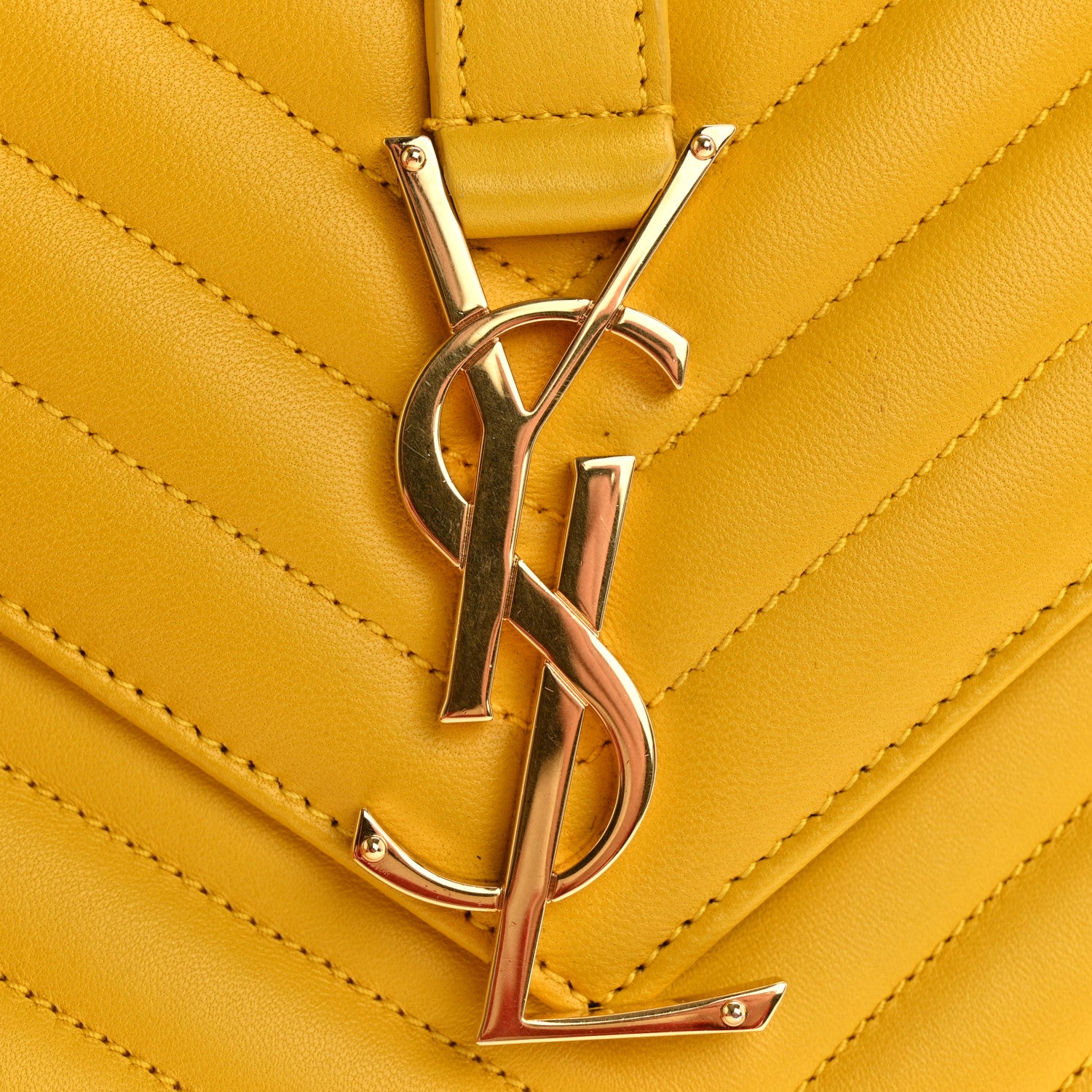 Saint Laurent Lambskin Matelasse Chevron Medium Monogram Satchel Mimosa 13 of 17