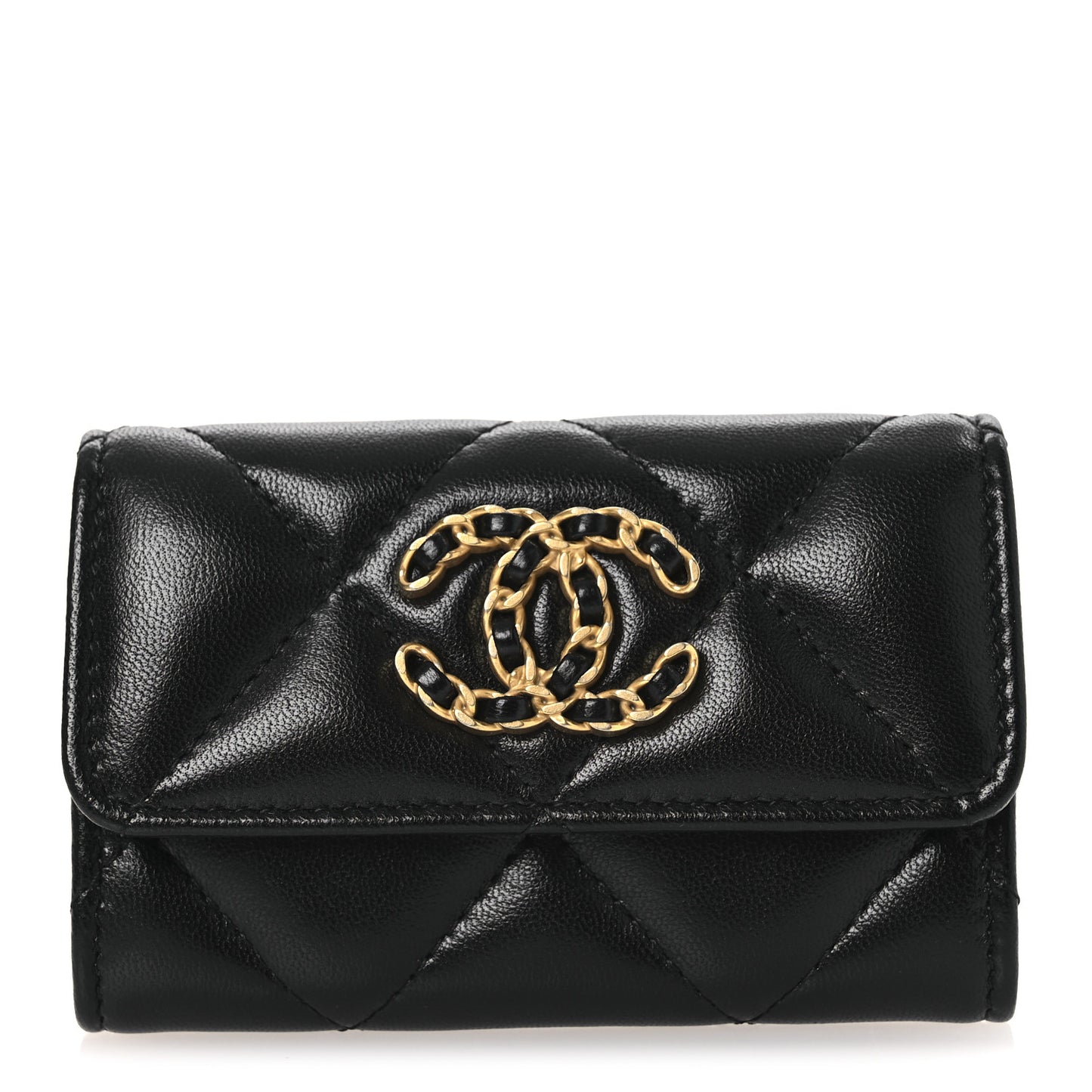 Lambskin Quilted Chanel 19 Flap Card Holder Black