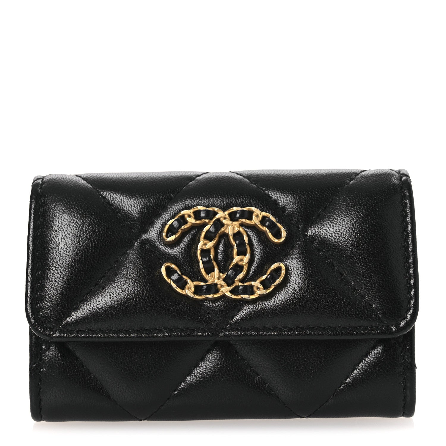 Chanel Lambskin Quilted Chanel 19 Flap Card Holder Black 1 of 9