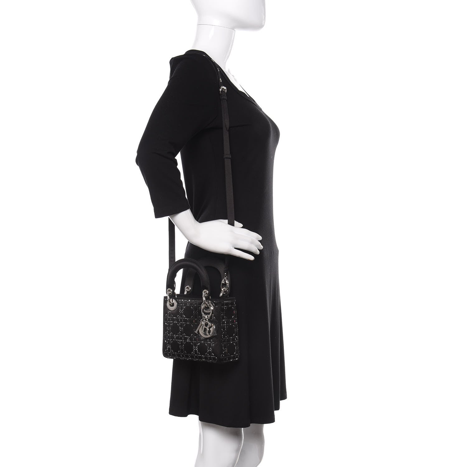 Christian Dior Satin Crystal Cannage Mini Lady Dior Black 2 of 11