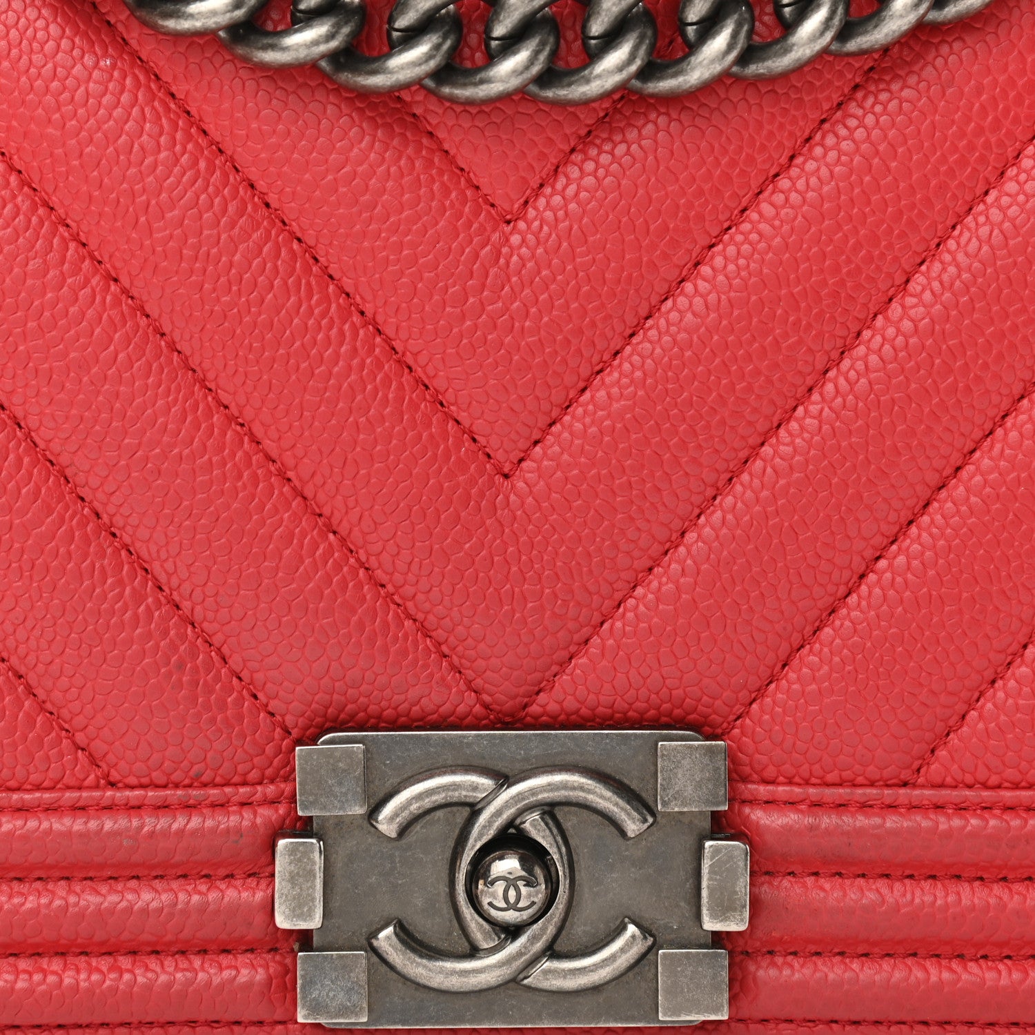 Chanel Caviar Chevron Quilted Medium Boy Flap Red 8 of 11