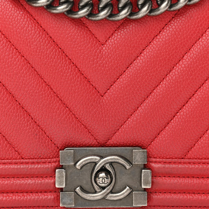 Chanel Caviar Chevron Quilted Medium Boy Flap Red 8 of 11
