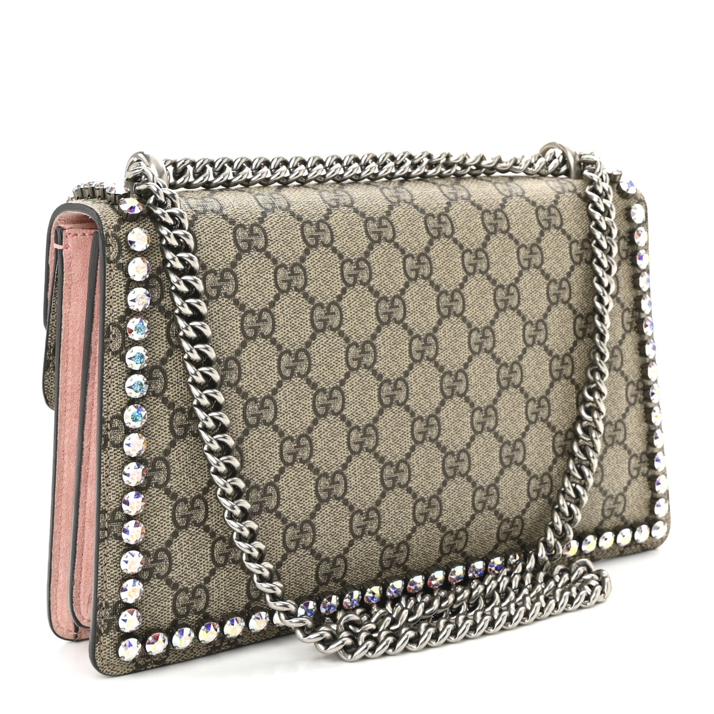 GG Supreme Monogram Suede Crystal Small Dionysus Shoulder Bag Beige Ebony Light Peonia