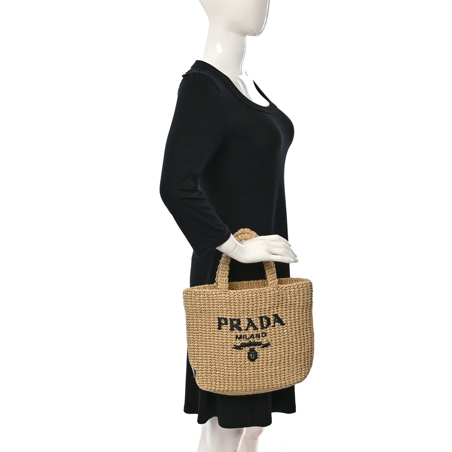 Yarn Raffia Effect Crochet Embroidered Small Logo Tote Naturale