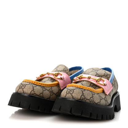 Gucci GG Supreme Monogram Cordovan Lux Womens Harald Horsebit 25mm Platform Loafers 37 Beige Sugar Pink Crop Shine Purple Marine 4 of 10
