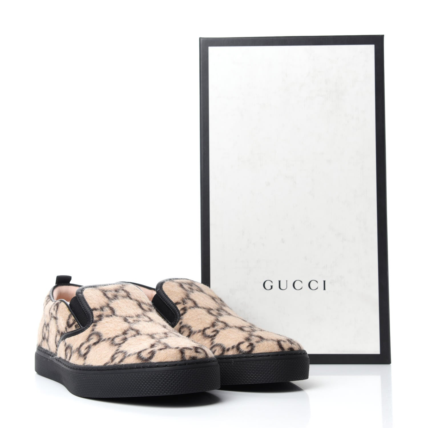 Gucci Covered Wool GG Monogram Mens Dublin Slip On Sneakers 9 Beige Ebony Black 11 of 11