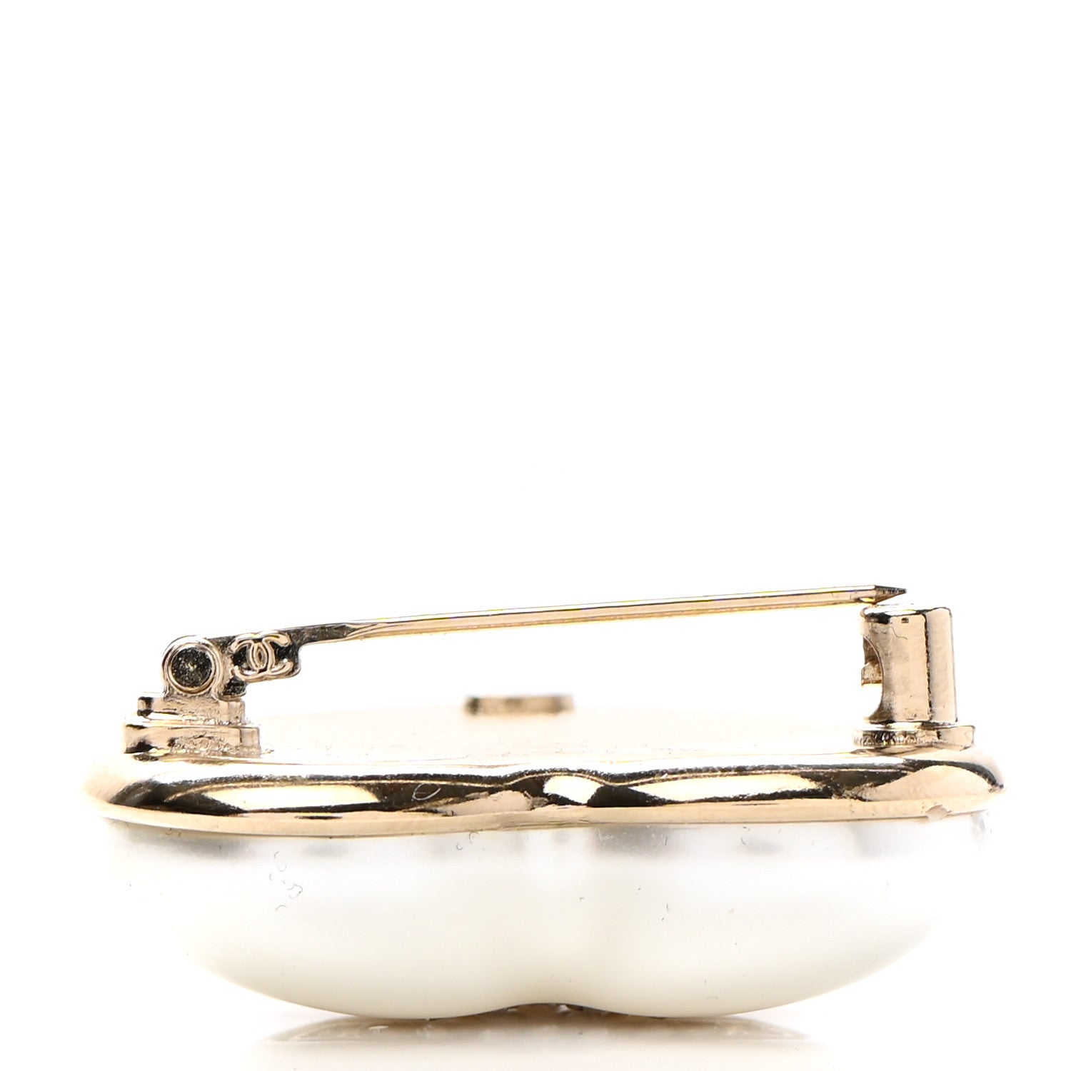 Chanel Resin Crystal CC Heart Brooch Pearly White Gold 4 of 5