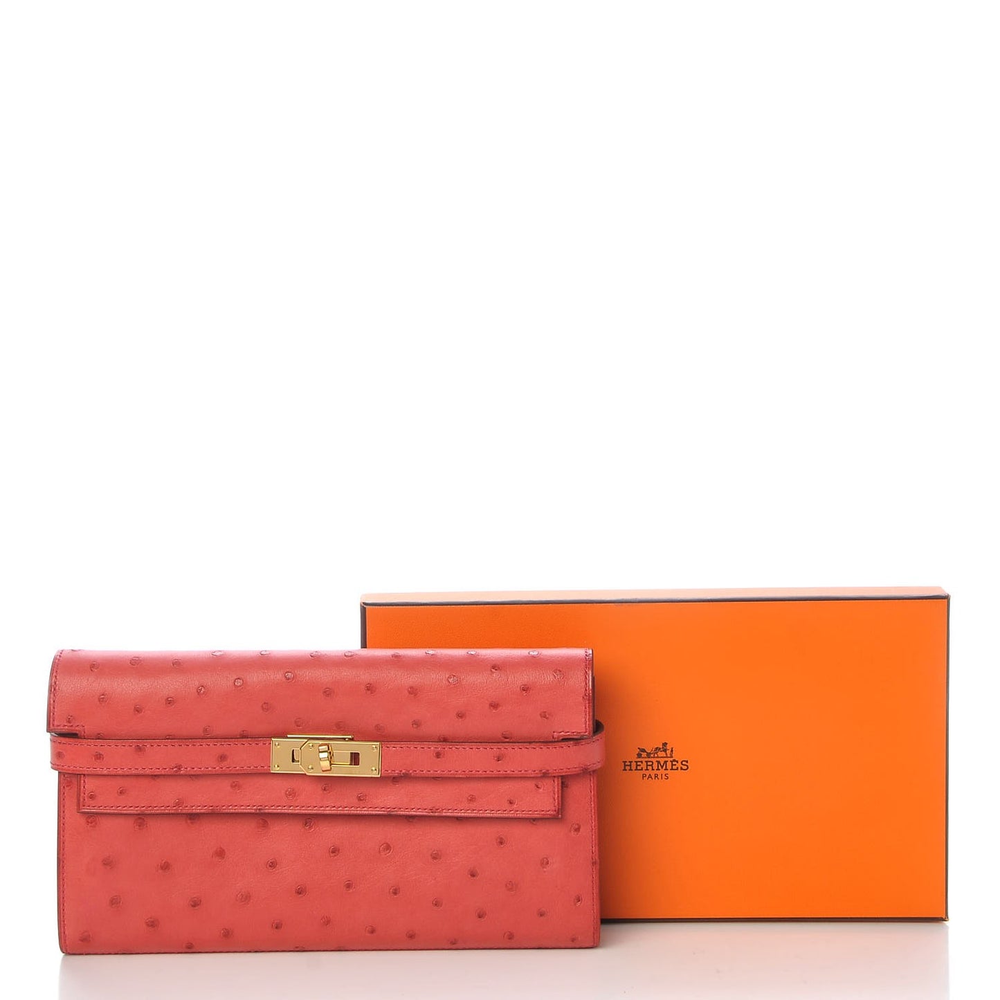 Ostrich Kelly Longue Wallet Bougainvillea
