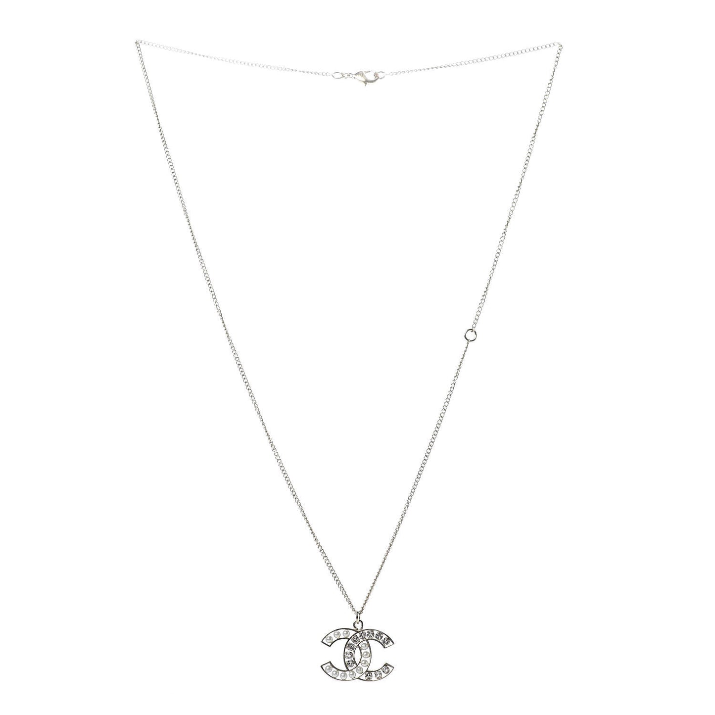 Pearl Crystal CC Pendant Necklace Gold