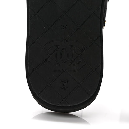 Chanel Lambskin Quilted Padded Charms Thong Sandals 37 Black 6 of 7