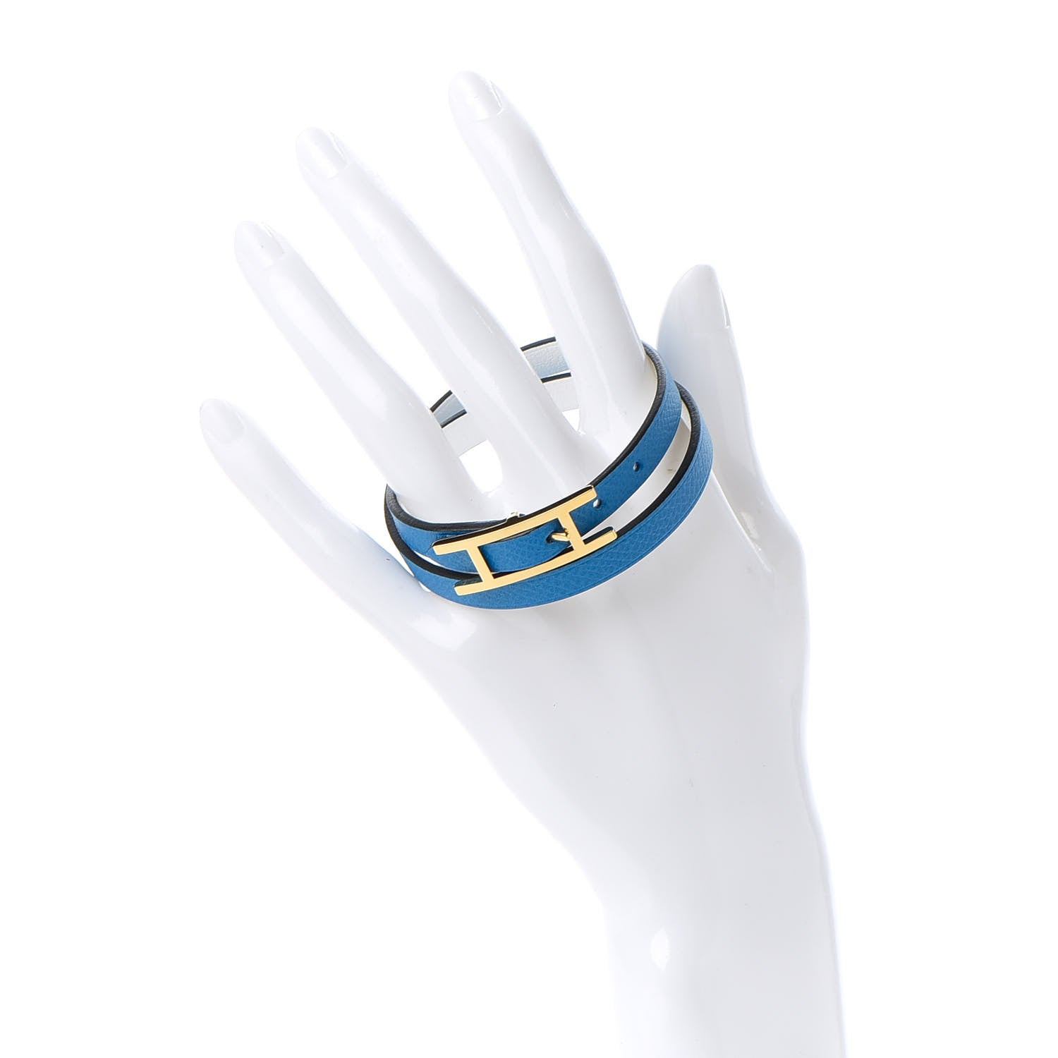 Hermes Epsom Behapi Double Tour Bracelet Bleu Zanzibar White 2 of 5