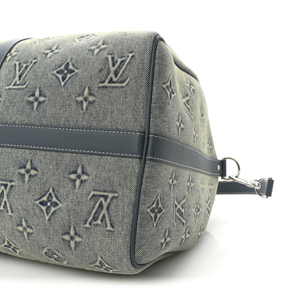Louis Vuitton Monogram Washed Denim Keepall Bandouliere 50 Blue 8 of 8