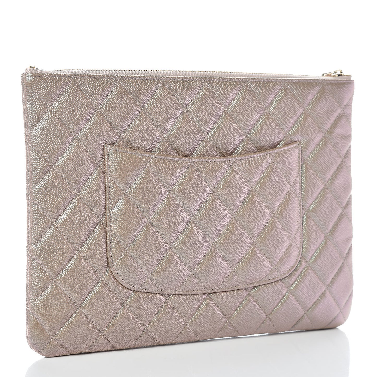 Iridescent Caviar Quilted Medium Cosmetic Case Beige