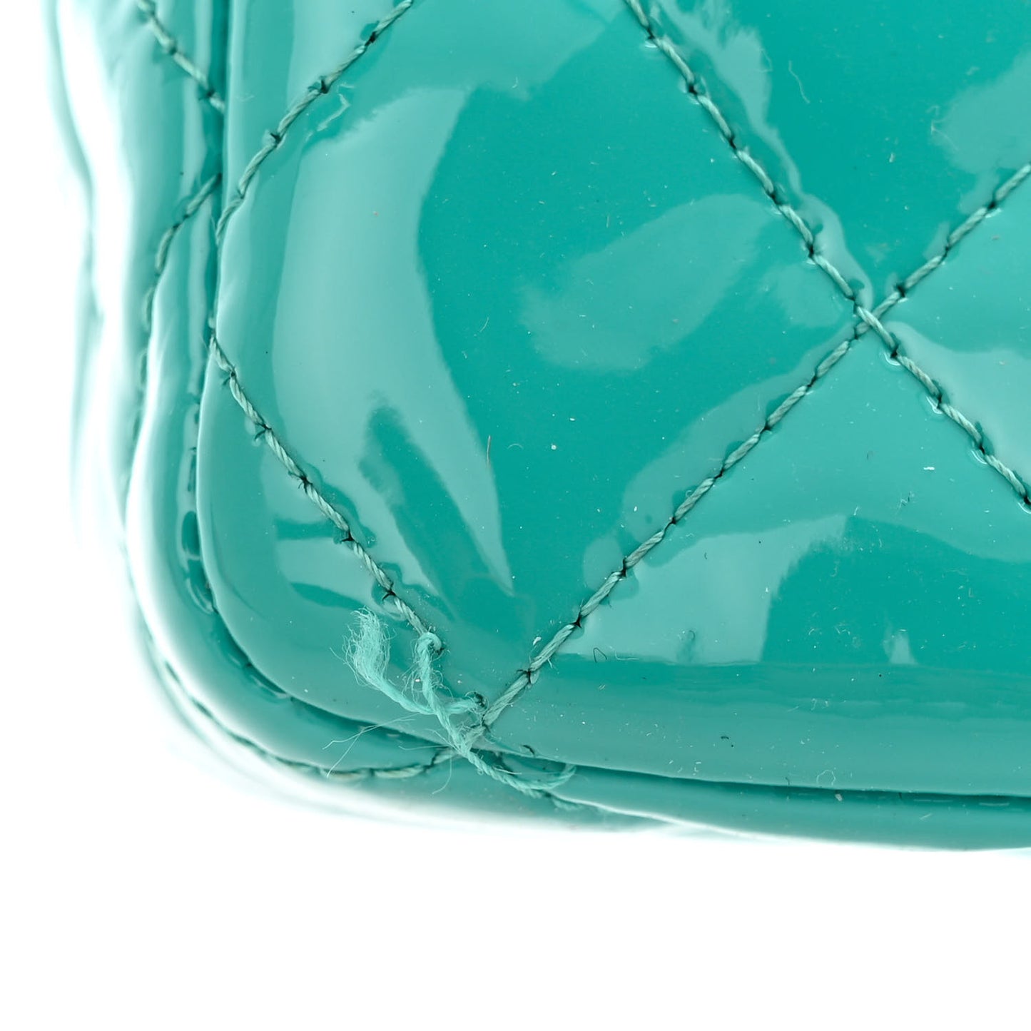 Patent Quilted Medium Double Flap Turquoise