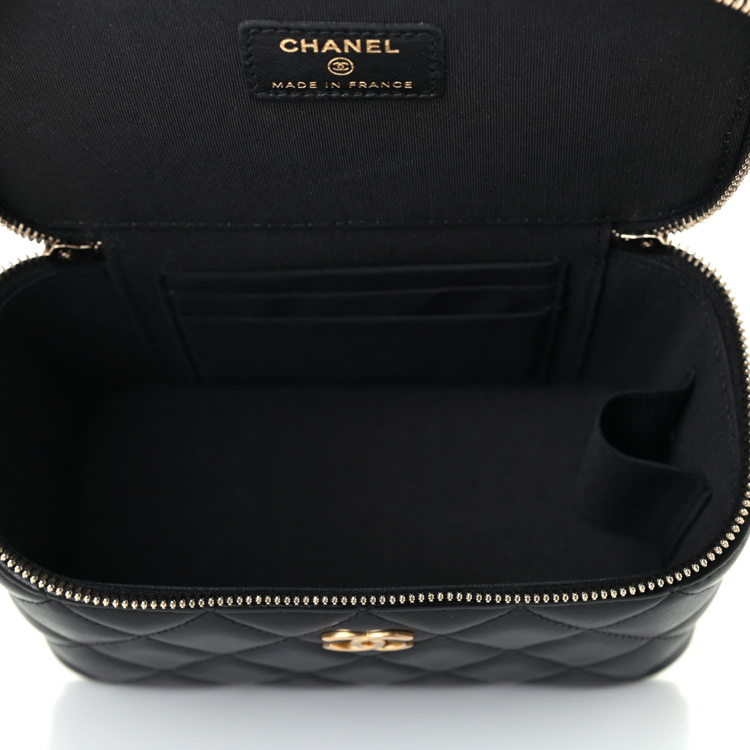 Chanel Lambskin Quilted Small Top Handle Vanity Case With Chain Black 4 of 4