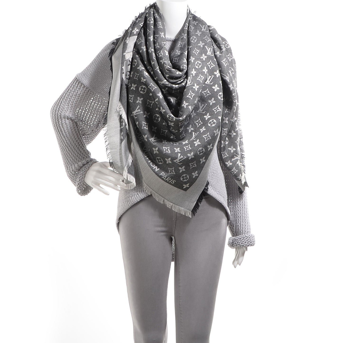 Silk Wool Monogram Denim Shawl Black